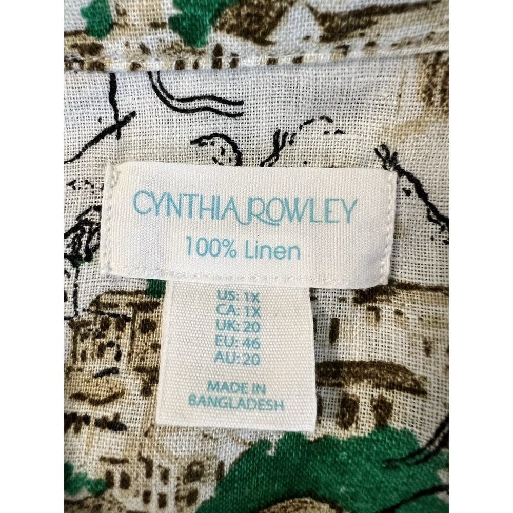 Cynthia Rowley Womens Plus 1X Blouse Shirt Amalfi Coast 100% Linen Rolled Cuff - Picture 11 of 13